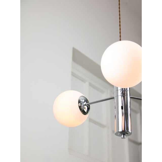 Vintage Italian Chrome and Opaline Sputnik Chandelier, 1970s For Sale - Image 3 of 16