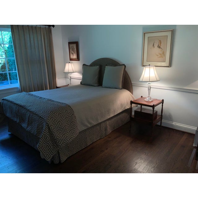 Traditional Custom Queen Greek Key Bedskirt & Coordinating Throw For Sale - Image 3 of 4