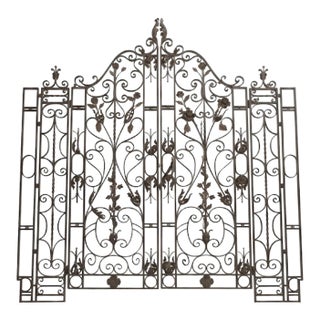 Vintage French-Style Cast Iron Garden Driveway Gates With Side Panels For Sale