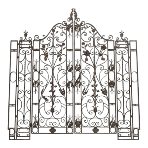 Vintage French-Style Cast Iron Garden Driveway Gates With Side Panels