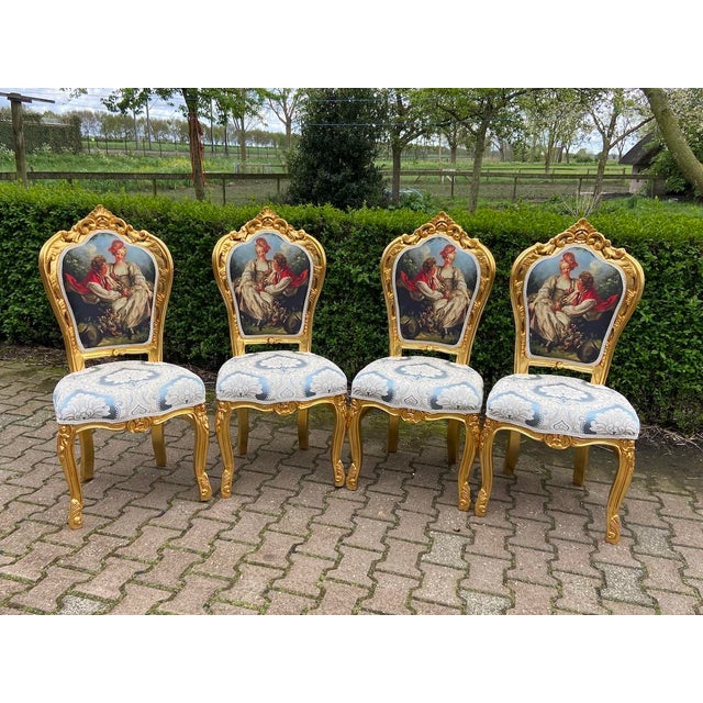 1980 French Louis XVI Gold Beech Damask Dining Chairs - 4 Pc For Sale - Image 9 of 9