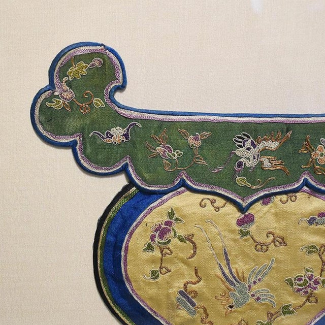 Mid 19th Century Pair Framed Chinese Qing Dynasty Silk Court Embroidery Textile Panels For Sale - Image 4 of 9