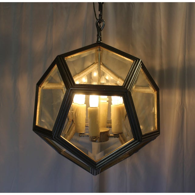 Wood Mid-Century Modern Style Octagon Beveled Glass Chandelier After A. Loose For Sale - Image 7 of 10