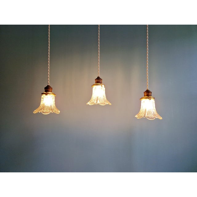 Art Deco Pendant Lights in Clear Glass, 1920s-1930s, Set of 3 For Sale - Image 15 of 17