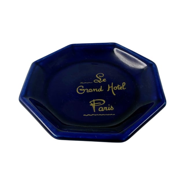Ceramic Vintage Le Grand Hotel Paris Cobalt Blue Ceramic Ashtray Catchall Dish For Sale - Image 7 of 9