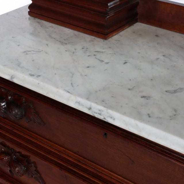 Brown Antique Rococo Walnut 3-Drawer Marble Top Dresser & Mirror C1890 For Sale - Image 8 of 16