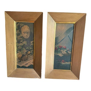 Vintage 1970s French Provincial Style Violin Still Life Paintings in Giltwood Frames - a Pair For Sale