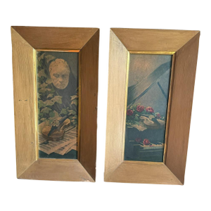 Vintage 1970s French Provincial Style Violin Still Life Paintings in Giltwood Frames - a Pair