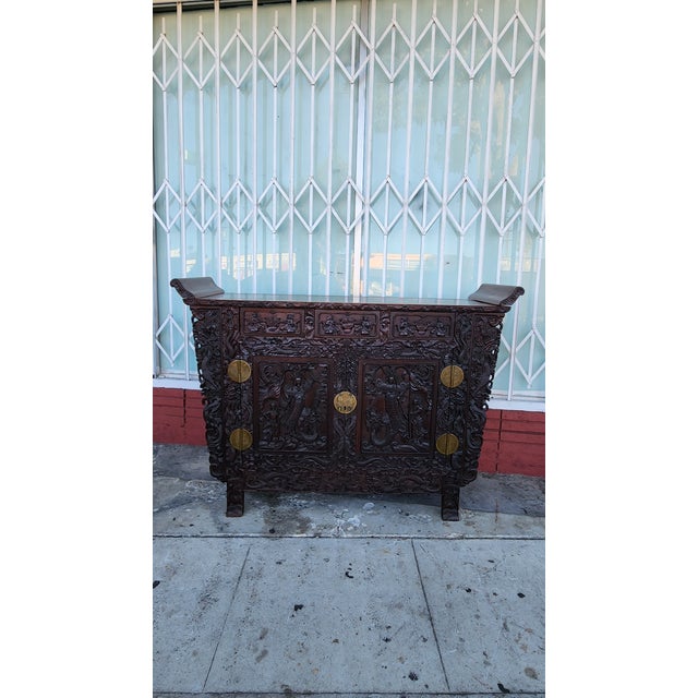 Traditional Antique Head Carved Wood Cabinet For Sale - Image 3 of 12