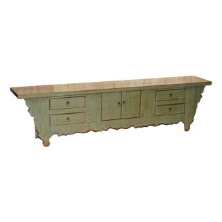 Vintage Green Painted and Lacquered Oriental Low Sideboard For Sale