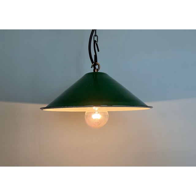 Green Industrial Green Enamel Factory Pendant Lamp, 1950s For Sale - Image 8 of 16