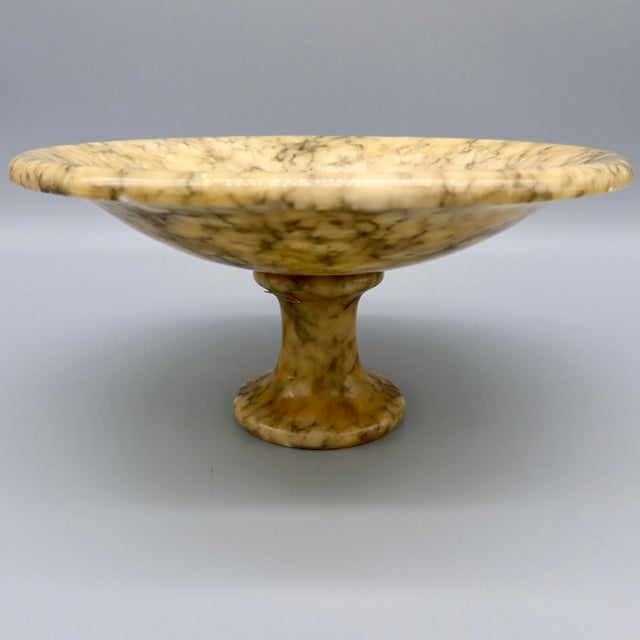 Stone Antique Hand Carved Italian Alabaster Compote Tazza For Sale - Image 7 of 9