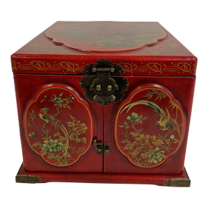 Vintage Red Chinese Scholar's Lacquer Storage Box with Calligraphy Interior