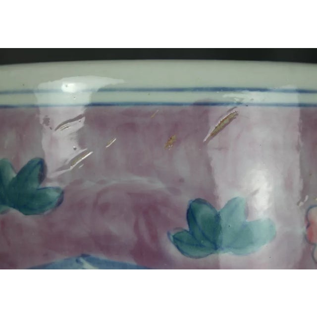 Pink Late 20th Century Chinese Porcelain Hand Painted Floral Umbrella Stand For Sale - Image 8 of 12