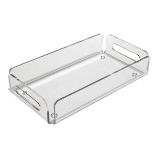 1980s Dorothy Thorpe Style Sculptural Rectangle Clear Lucite Serving Tray For Sale
