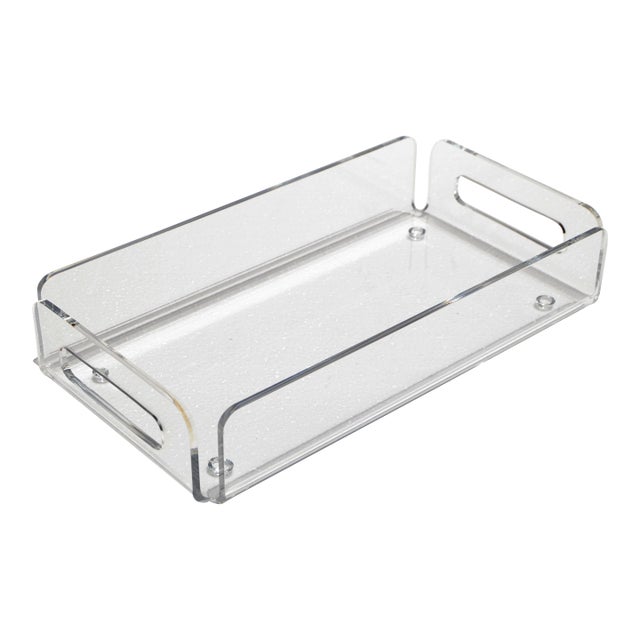 1980s Dorothy Thorpe Style Sculptural Rectangle Clear Lucite Serving Tray For Sale