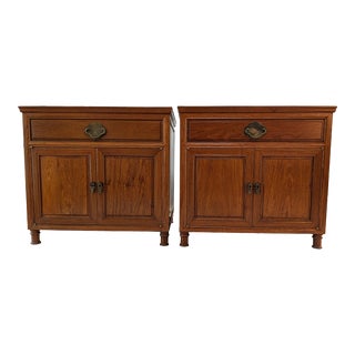 Set of 2 Nightstands Solid Wood Asian Style For Sale