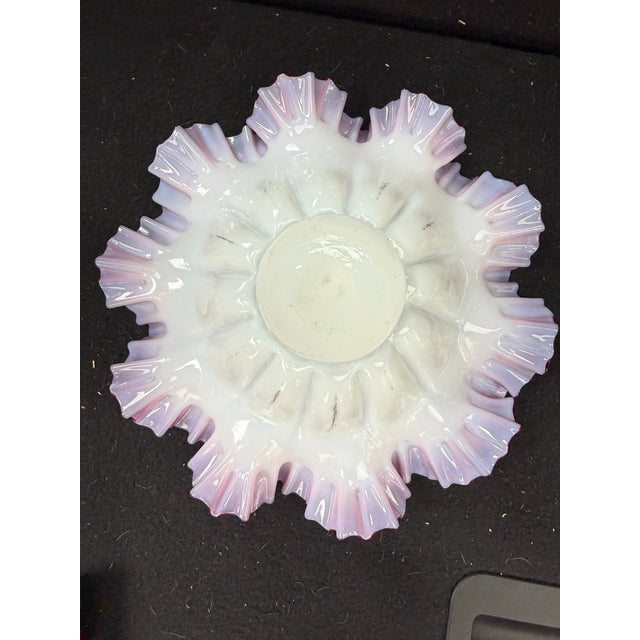 Cranberry Pink Silvercrest Ruffled Uranium Glass Antique Brides Basket For Sale - Image 4 of 9