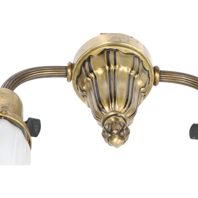 Early Electric Brass and Glass Two Arm Light Fixture C. 1900/20's For Sale - Image 17 of 18