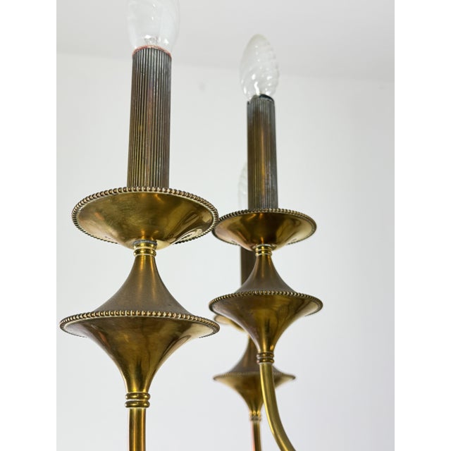 Art Deco Nine-Light Brass Chandelier, 1940s For Sale - Image 10 of 14