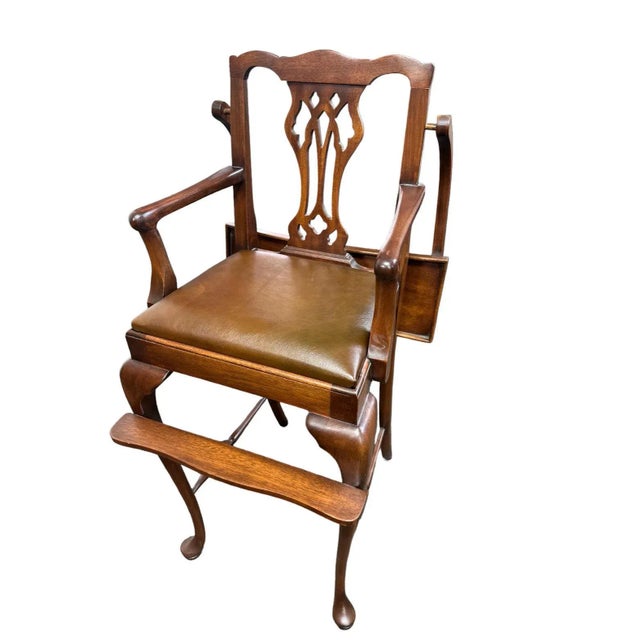 ‘Downton Abbey’ Style Chippendale Solid Mahogany and Leather Baby High Chair Made by Madison Square Furniture For Sale In Saint Louis - Image 6 of 6