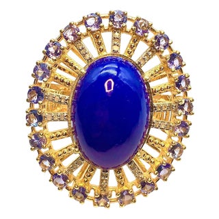 Bochic "Orient" Blue Opal, Tanzanite & Diamond Ring Set In 18K Gold & Silver For Sale
