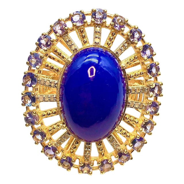 Bochic "Orient" Blue Opal, Tanzanite & Diamond Ring Set In 18K Gold & Silver For Sale