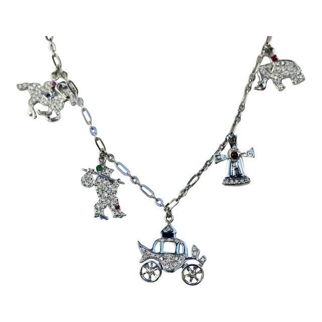 1960s Deco Platinum Charm Necklace For Sale