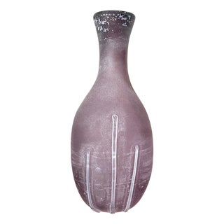 Large 14" Signed Livio Seguso Murano Amethyst Scavo Art Glass Vase 1988 For Sale