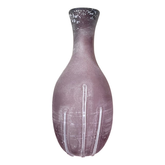 Large 14" Signed Livio Seguso Murano Amethyst Scavo Art Glass Vase 1988 For Sale