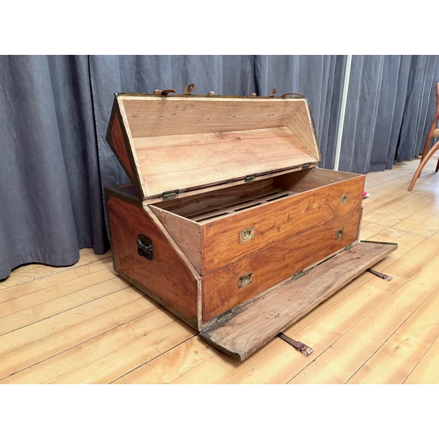 A unique French officer's cabin trunk from the mid-19th century. In good condition. The trunk is made of solid camphorwood...
