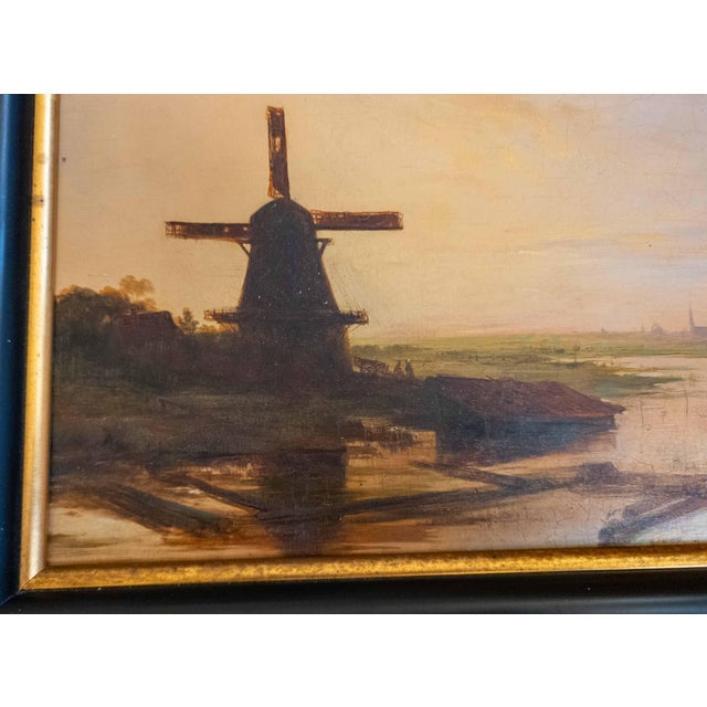 19th Century Dutch Luminist Old Master Style Oil Painting With Windmill For Sale - Image 12 of 18