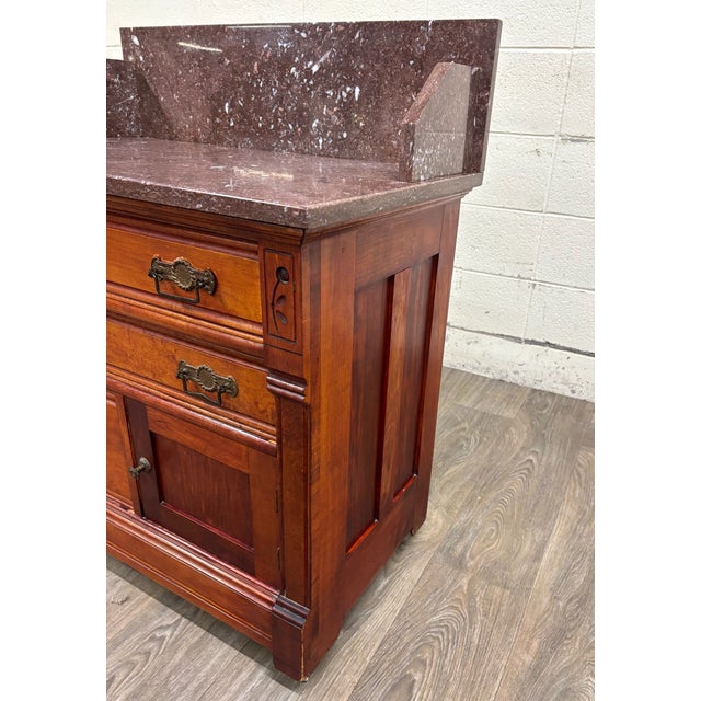 Wood Antique Victorian Eastlake Marble Top Walnut Chest Nightstand Washstand Commode For Sale - Image 7 of 8