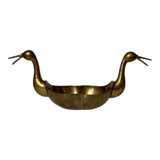 Antique Brass Two Headed Duck Display Bowl For Sale