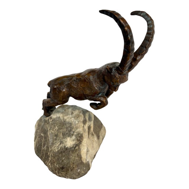 20th Century French Charles Reussner Bronze Ibex Sculpture For Sale