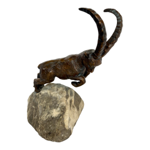 20th Century French Charles Reussner Bronze Ibex Sculpture