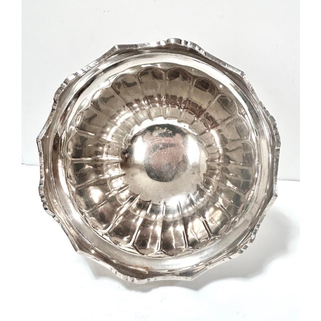 Vintage Silverplate Footed Centerpiece Bowl With Scalloped Floral Rim For Sale - Image 10 of 11