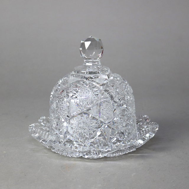Antique Hawkes School Brilliant Cut Glass Butter Dish C1890 Measures - 7 5/8" x 8 1/2" x 8 1/2"