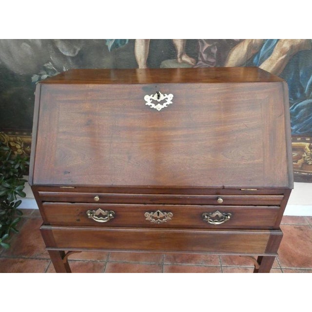 18th Century Antique English Mahogany Campaign Bureau on Stand, 1740 For Sale - Image 5 of 17
