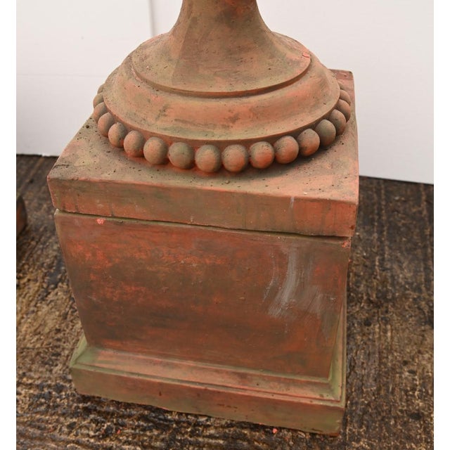 English Country Terracotta Garden Urns with Rams Heads, Set of 2 For Sale - Image 3 of 13