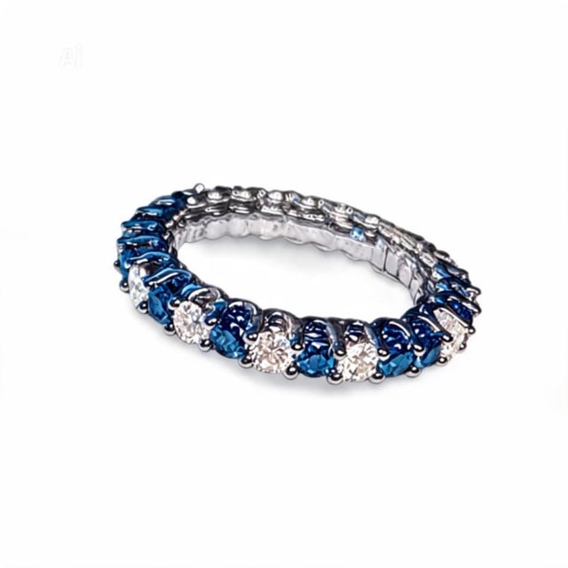 Mid 20th Century 14k White Gold Blue Diamond Eternity Band Ring, Size 8.75 For Sale - Image 4 of 4