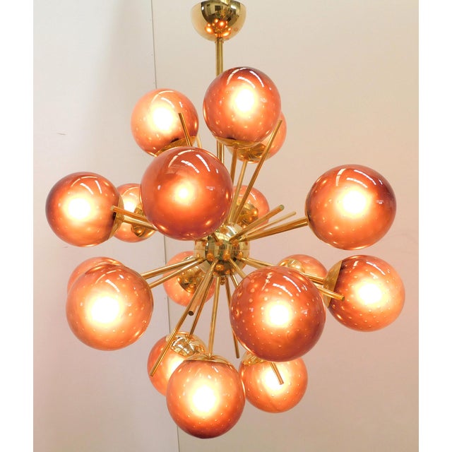 Italian 21st Century Diciotto Polished Brass Frosted Amethyst Bubbles Murano Sputnik Chandelier by Fabio LTD For Sale - Image 3 of 5