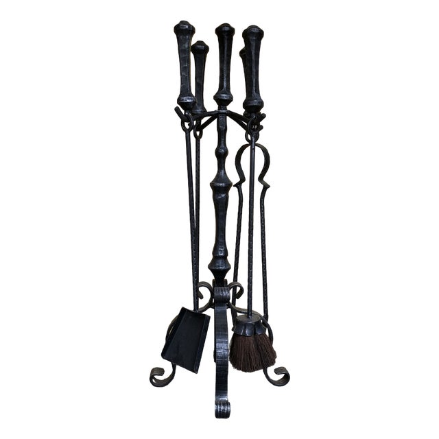 Wrought Iron Fireplace Set, 1940s, Set of 4 For Sale