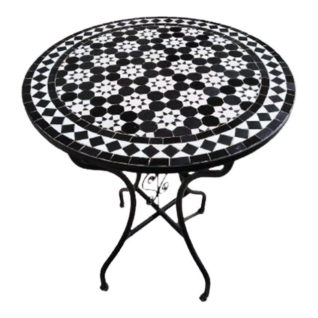 Chebka' Contemporary Round Iron Table With Mosaic Artwork For Sale
