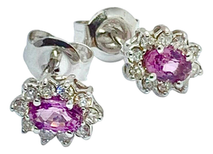 Diamond Sapphire Earrings 18k Gold Stud 0.90 TCW Certified
