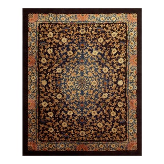 1920s Traditional Navy Floral Knotted Wool Antique Chinese Room Size Carpet Rug For Sale
