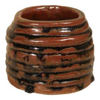 Hand-Thrown Sculptural Wabi Sabi Studio Stoneware Vessel With Iron Red and Charcol Glaze For Sale