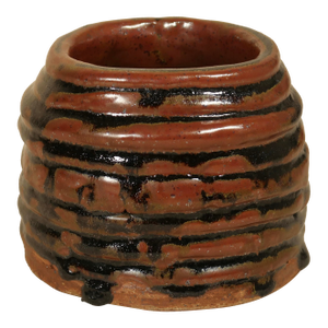 Hand-Thrown Sculptural Wabi Sabi Studio Stoneware Vessel With Iron Red and Charcol Glaze