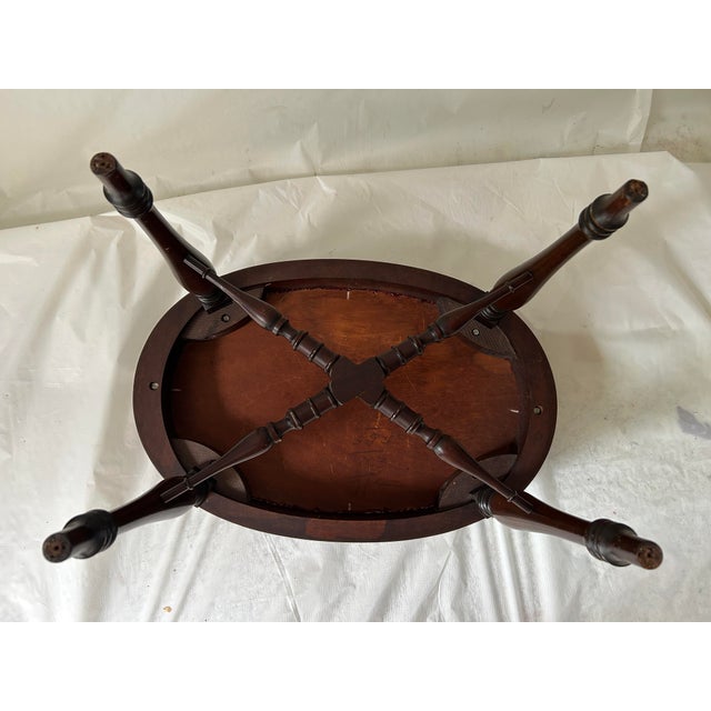 Vintage Oval Mahogany Wood With Handmade Needlepoint Bench /Stool, in very good condition.