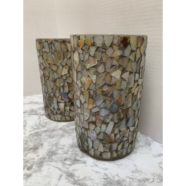 Iridescent Glass Mosaic Hurricane Vessels, or Candleholders-Set of Two For Sale - Image 4 of 9
